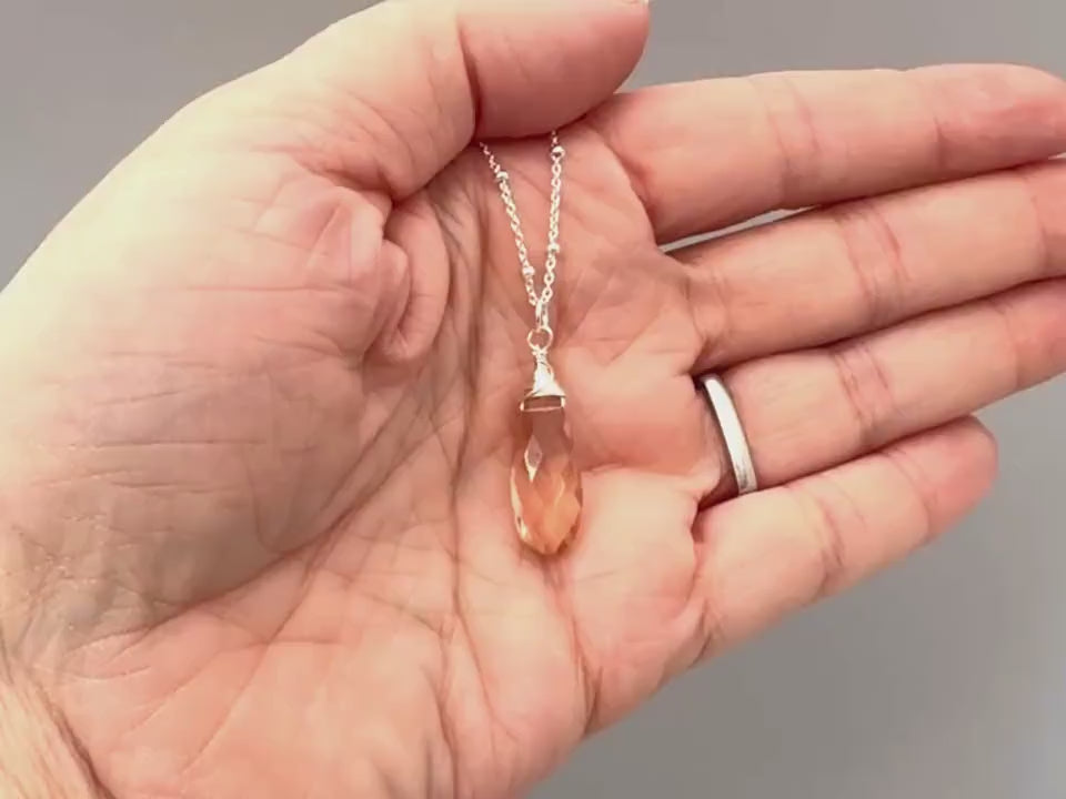 Morganite Necklace Sterling Silver, Gold, Rose Gold Handmade gemstone pendant blush peach quartz Jewelry Crystal Quartz necklace for women