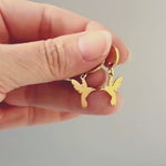 Dainty Hummingbird Earrings dangle  silver Huggie Hoops gold, handmade nature jewelry unique gift for bird lovers watchers daughters sister