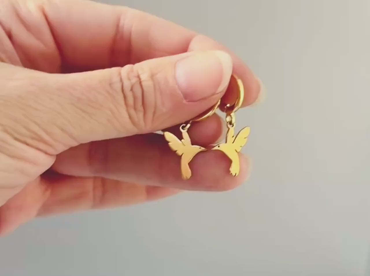 Dainty Hummingbird Earrings dangle  silver Huggie Hoops gold, handmade nature jewelry unique gift for bird lovers watchers daughters sister