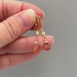 Oregon Sunstone Earrings Gold, sterling silver, 14k dainty lightweight dangle tear drop earrings handmade orange gemstone gift for wife