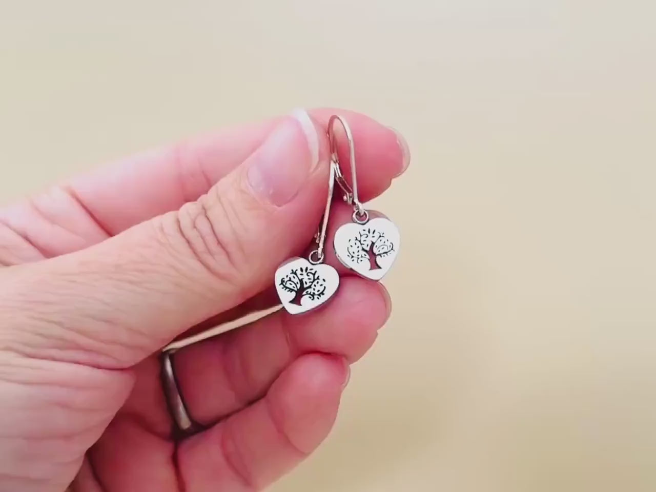 Tree of Life Heart Earrings dangle 14k gold, silver, rose gold fill handmade dainty Jewelry unique gift for girlfriend sister mom friend bff
