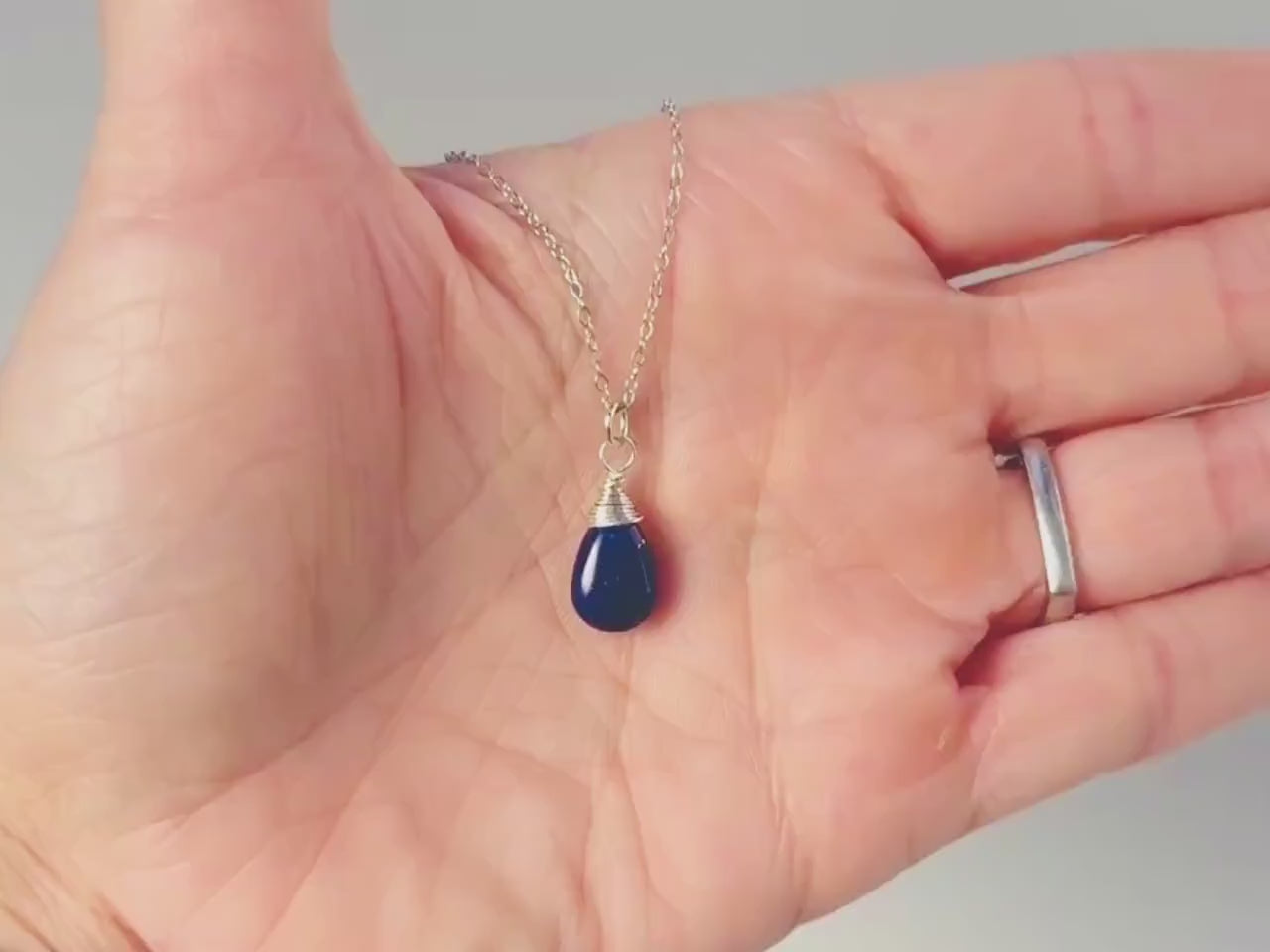 Dainty Silver Lapis Necklace Smooth Briolette Purple Gemstone Pendant Sterling Silver or 14k Gold Fill September Birthstone Jewelry gift