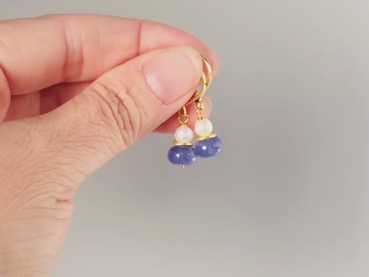 Dainty Pearl and Tanzanite Earrings dangle 14k gold , Sterling Silver handmade purple gemstone freshwater pearl jewelry December birthstone