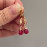 Ruby earrings dangle 14k Fill Gold, crystal