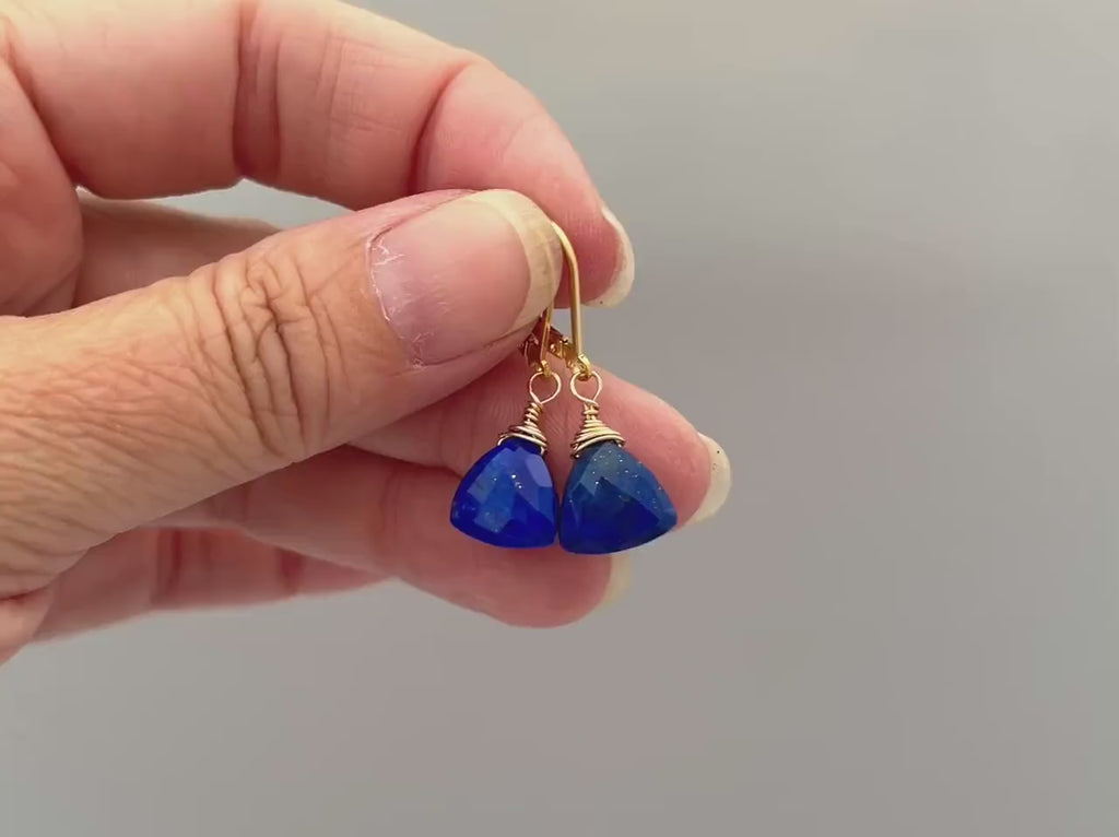 Lapis Lazuli Earrings dangly, 14k gold, sterling silver boho dangle blue gemstone lightweight everyday jewelry for women December Birthstone