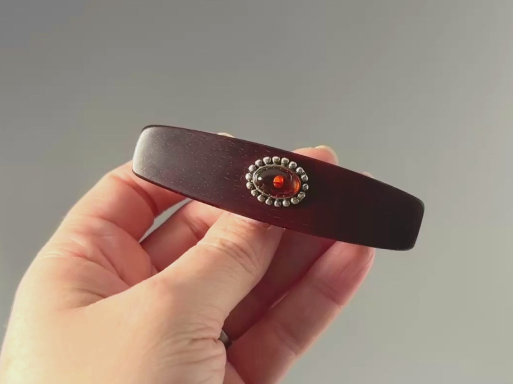 Genuine Baltic Amber and Sterling Silver Gemstone Barrette Borneo rosewood Medium