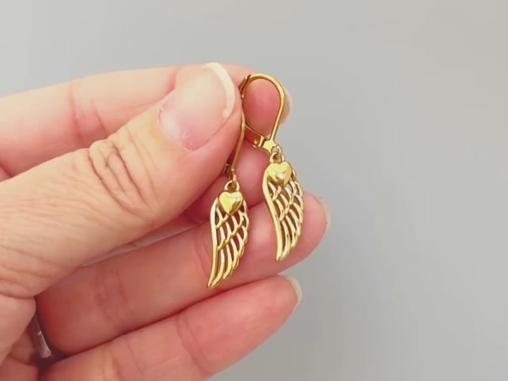 Rose Gold Heart Earrings dangle drop boho angel wing handmade gold heart jewelry romantic gift for wife, girlfriend, mom, daughter, sister