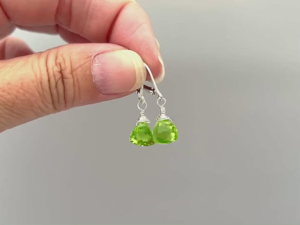 Peridot Green Gemstone Earrings dangle sterling silver, gold rose gold