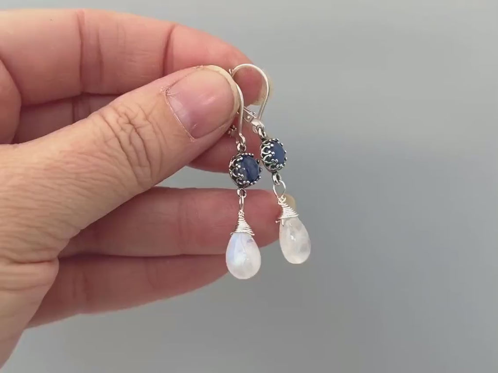 Handmade Blue Kyanite and Moonstone Earrings Dangle Handmade
