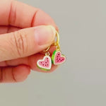 Watermelon Earrings Gold Huggie Hoops Cute Summer Jewelry Pink Heart Fruit Charm Earrings Cottagecore Jewelry Chef Gift for gardeners, women