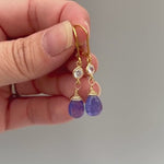 Dainty Tanzanite Earrings dangle, Gold Dangly purple gemstone crystal 14k Handmade December Birthstone Jewelry for women