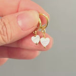 Dainty Gold Mother of Pearl Heart Earrings Huggie Hoops Dangle charms Silver, Rose Gold romantic birthday gift girlfriend wife sister mom