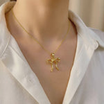 Ribbon Bow Necklace Gold, Silver pendant romantic coquette bowknot jewelry gift for girlfriend, wife feminine pendant necklace for women