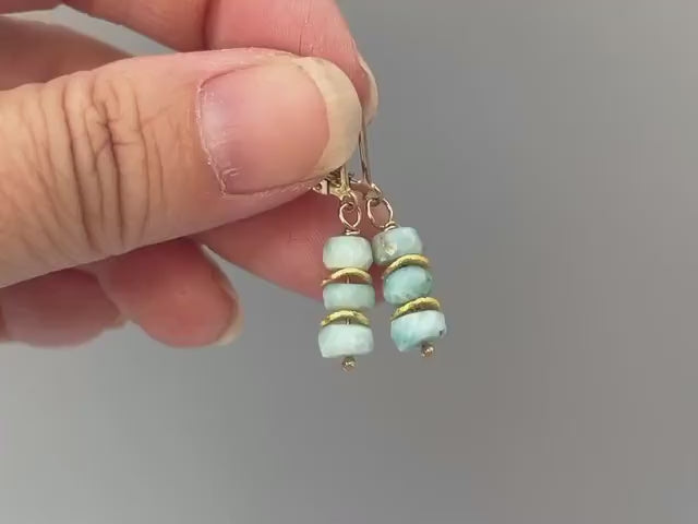 Dainty Larimar Earrings, Gold, Sterling Silver, Rose Gold