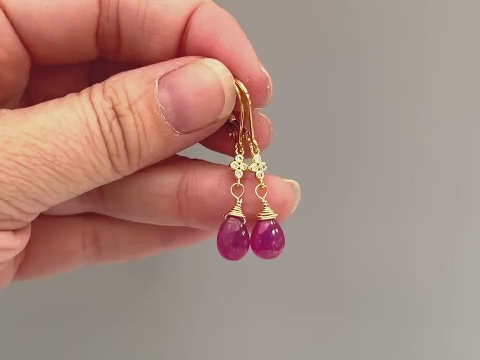 Pink Sapphire earrings dangle 14k Gold, Rose Gold, Sterling Silver dangly boho handmade gemstone jewelry for women September Birthstone