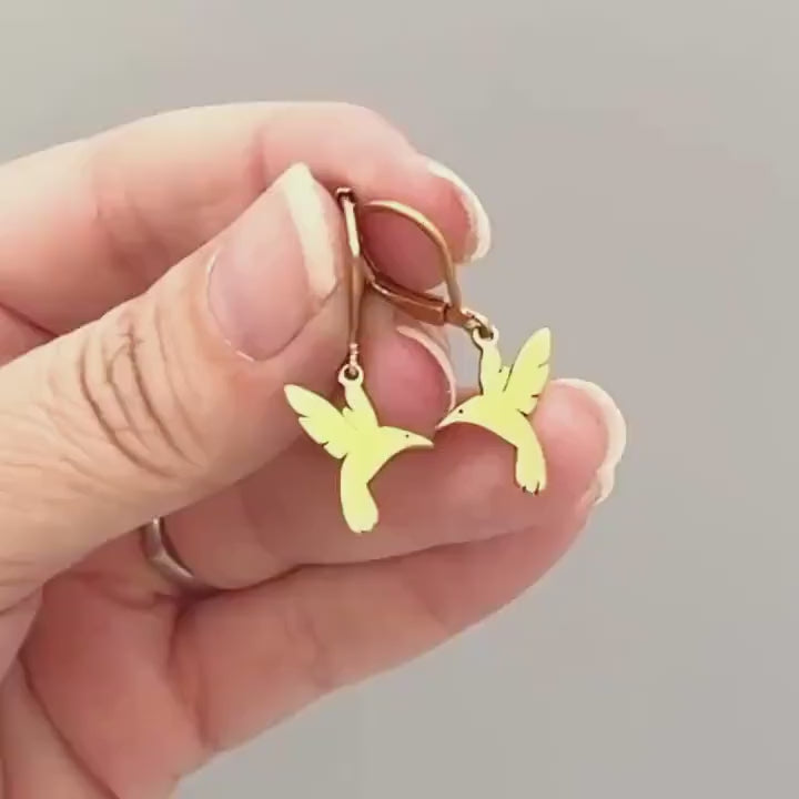 Hummingbird Earrings dangle Silver Bird Jewelry