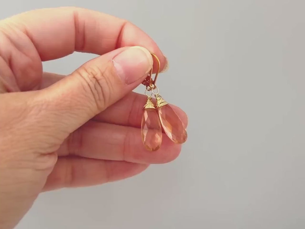 Morganite Earrings dangle Gold , silver, rose gold