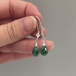 Dainty Emerald earrings dangle, Sterling Silver