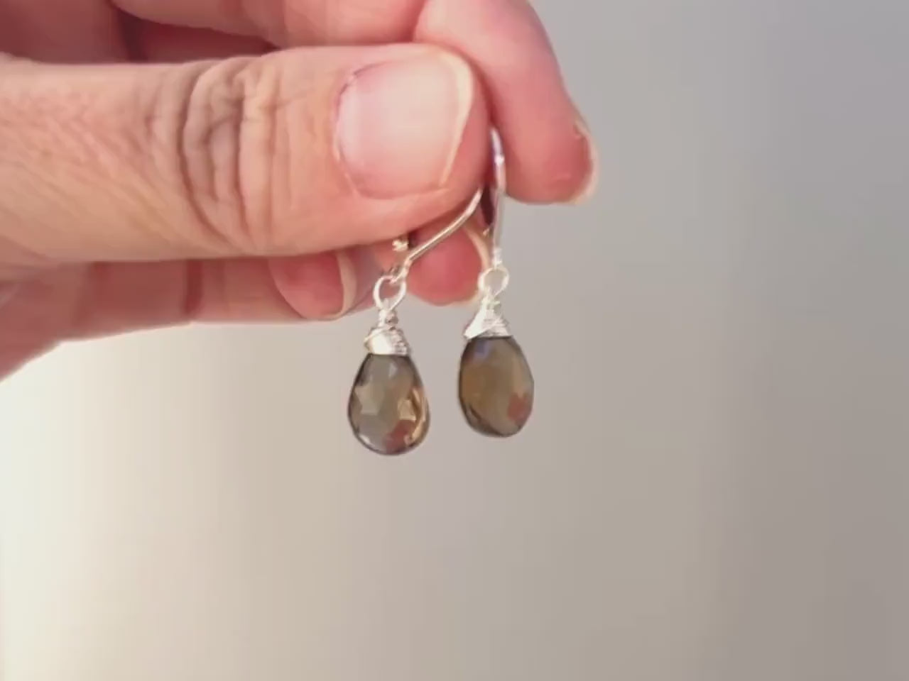 Dainty Smoky Quartz Earrings 14k gold, Sterling silver