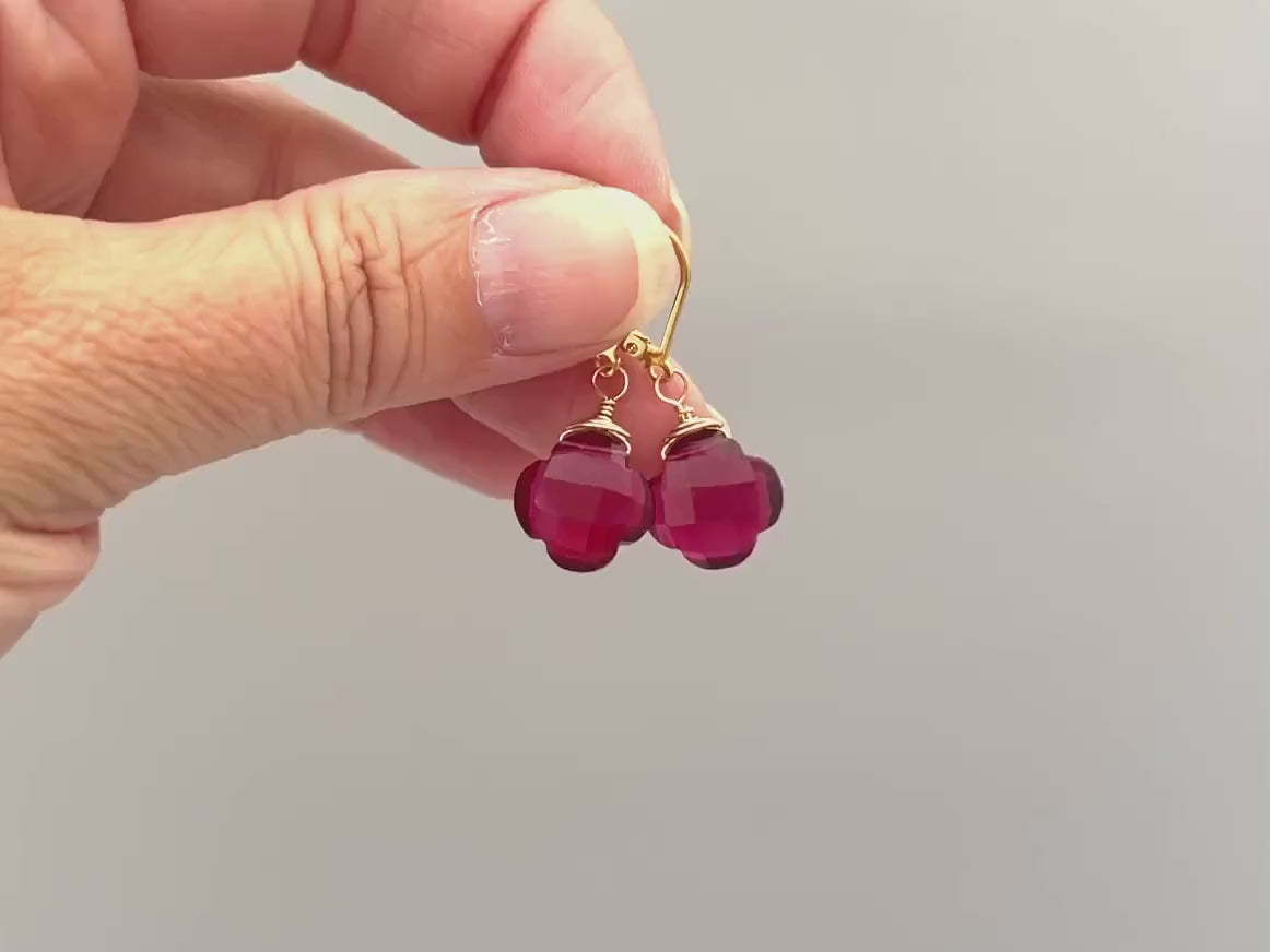 Ruby Red Quartz Clover Earrings