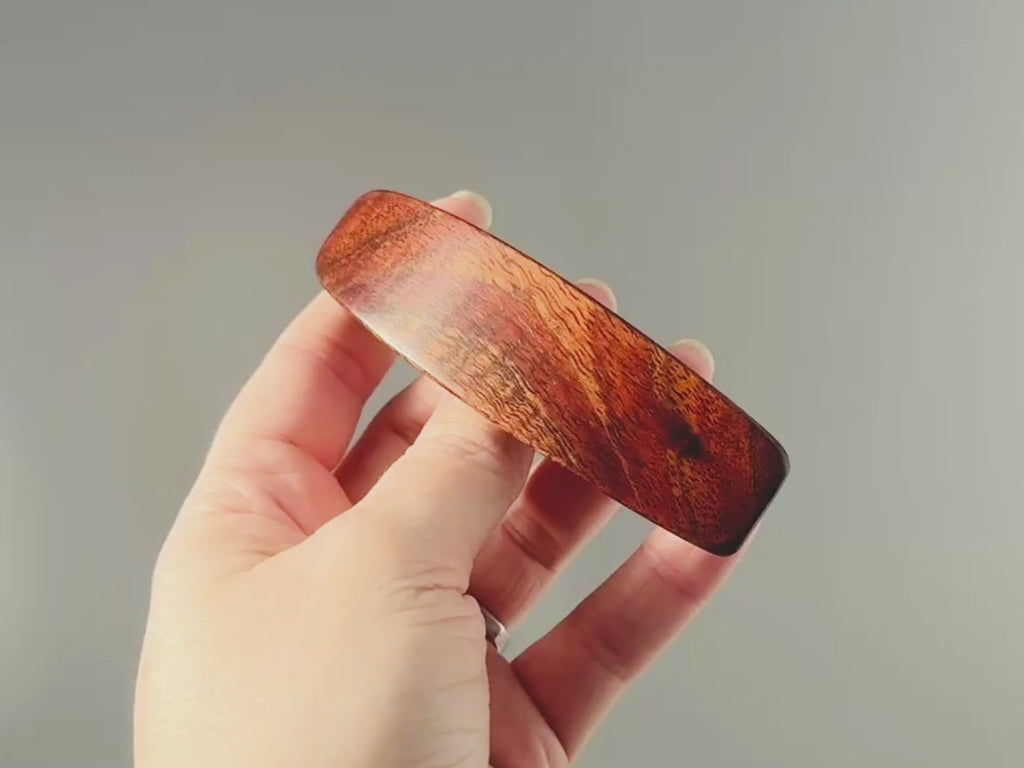 Large Curly Koa Wood barrette, Luxury  Hawaiian wood 5th Anniversary Gift