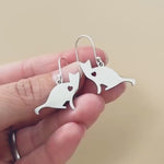 Cat Earrings dangle silver, gold handmade animal jewelry unique whimsical fun gift for kitten kitty lovers, vets, mom, sister, bff grandma