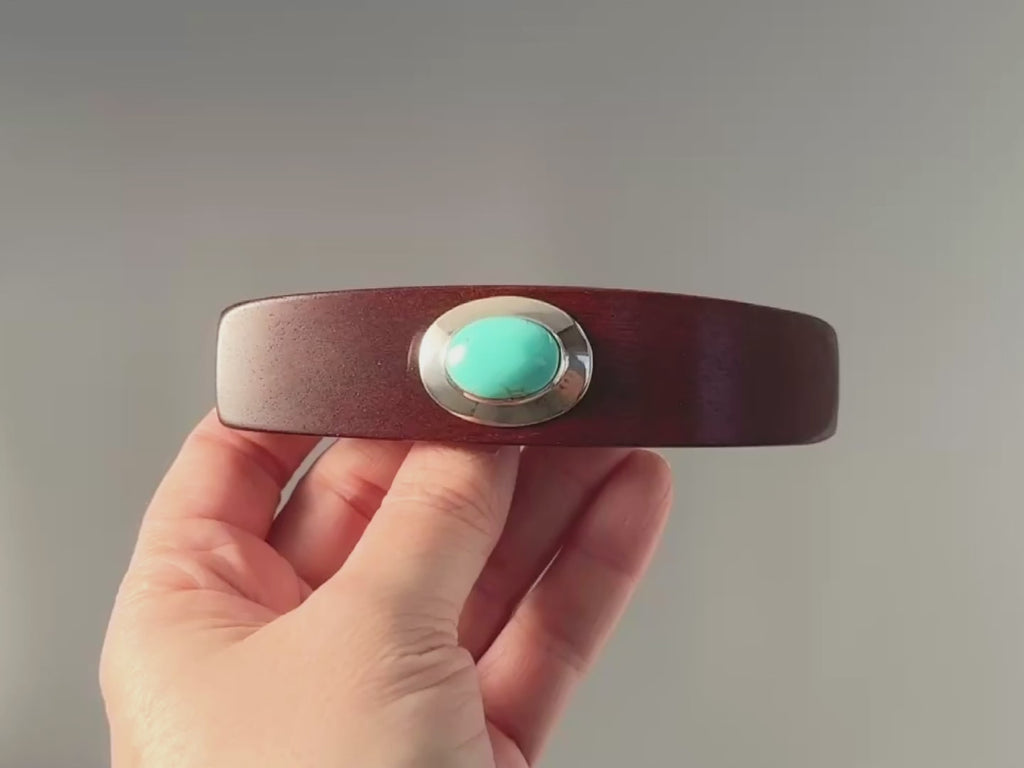 Bloodwood Turquoise Silver Gemstone barrette XL Southwestern Hair Clip