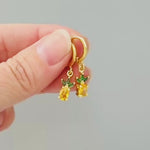 Tiny Pineapple Earrings crystal Gold Huggie Hoops yellow Fruit Charm Earrings, Tropical Summer Jewelry Chef Gift, Cute Summer Earrings