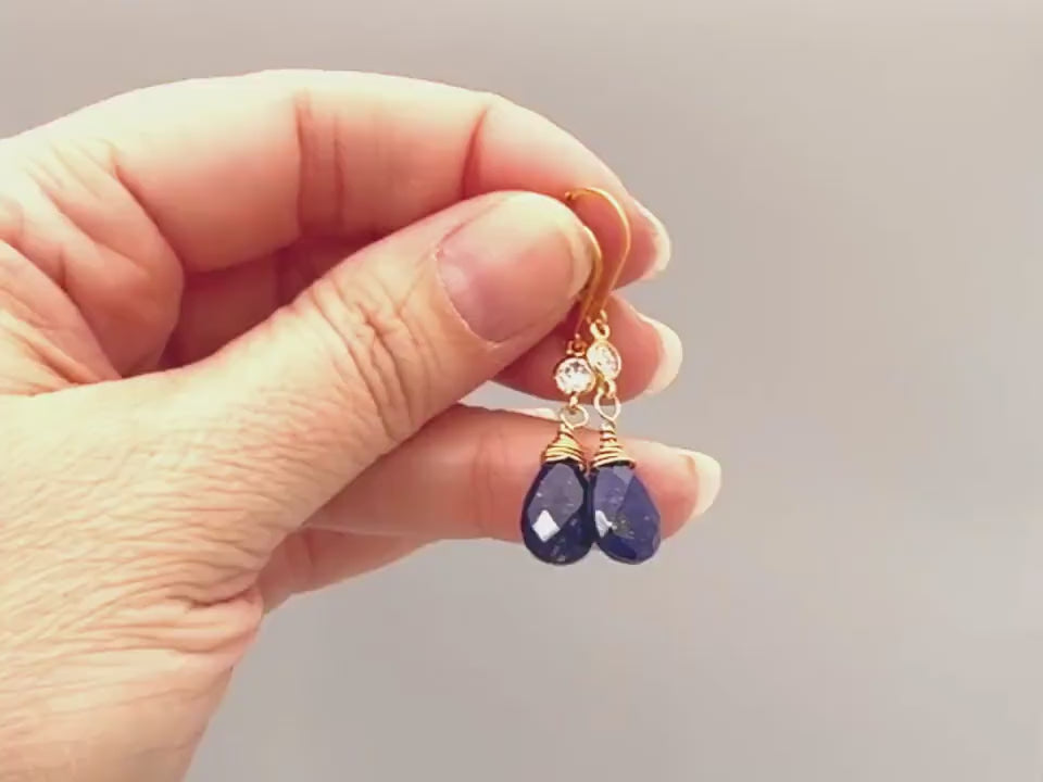 Lapis and crystal drop earrings dangle