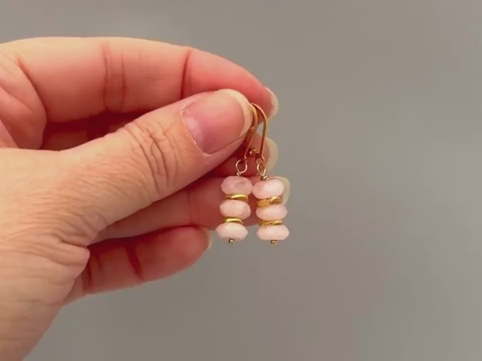 Morganite earrings dangle 14k Gold, Rose Gold fill, Sterling Silver