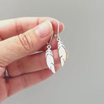 Silver Feather Earrings dangle gold, rose gold, Bird Jewelry unique gift for mom, nature, bird lover, wife, Handmade dangly lightweight