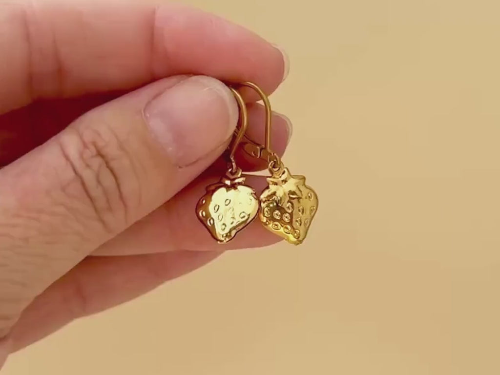 Silver Strawberry Earrings Dangle lightweight unique whimsical handmade food fruit jewelry, fun gift for foodie, chefs, sister bff daughter