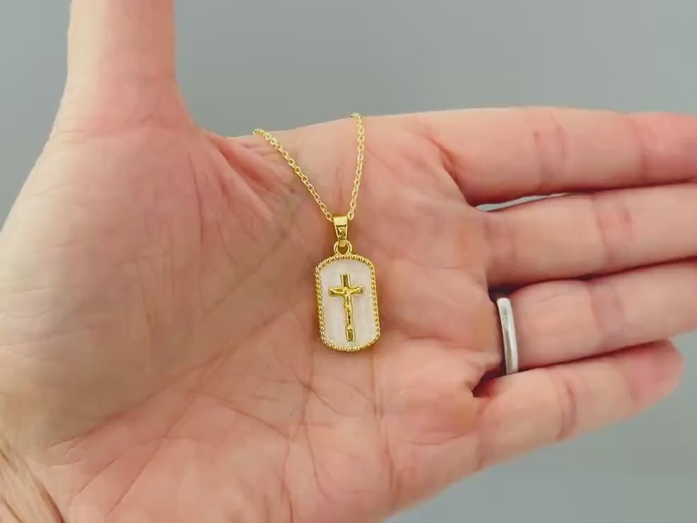 Crucifix Necklace Gold Dainty Catholic jewelry Jesus Christian cross faith necklace religious confirmation baptism Easter Gift for her woman