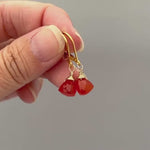 Carnelian earrings dangle 14k gold, Sterling Silver, Rose Gold Dainty, Dangly tear drop crystal Red Orange gemstone jewelry for women