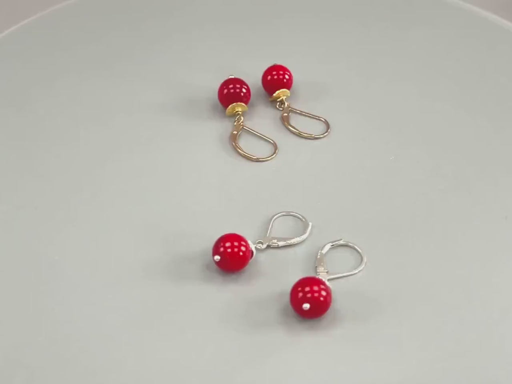 Red Coral Earrings dangle 14k Gold Fill, Sterling Silver