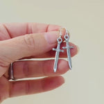 Sword Earrings dangle silver handmade medieval mythical dagger punk jewelry renaissance faire Celtic gothic earrings stainless steel grunge