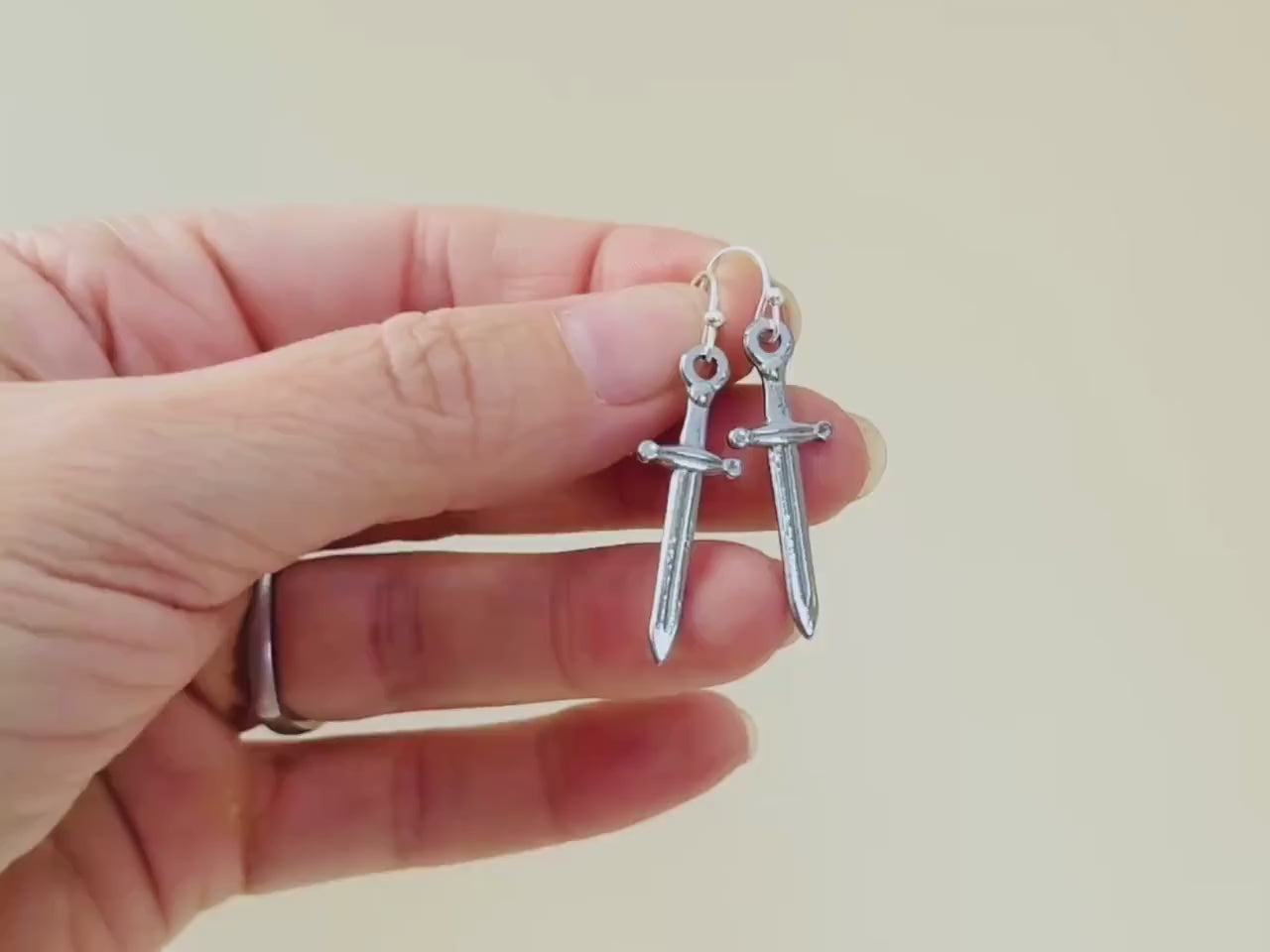 Sword Earrings dangle silver handmade medieval mythical dagger punk jewelry renaissance faire Celtic gothic earrings stainless steel grunge