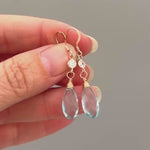 Aquamarine Earrings dangle, Rose Gold, Gold Silver dainty blue gemstone crystal Handmade March Birthstone crystal Jewelry gift for mom, wife