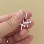 Tiny Dragonfly Earrings dangle Huggie Hoops silver, gold