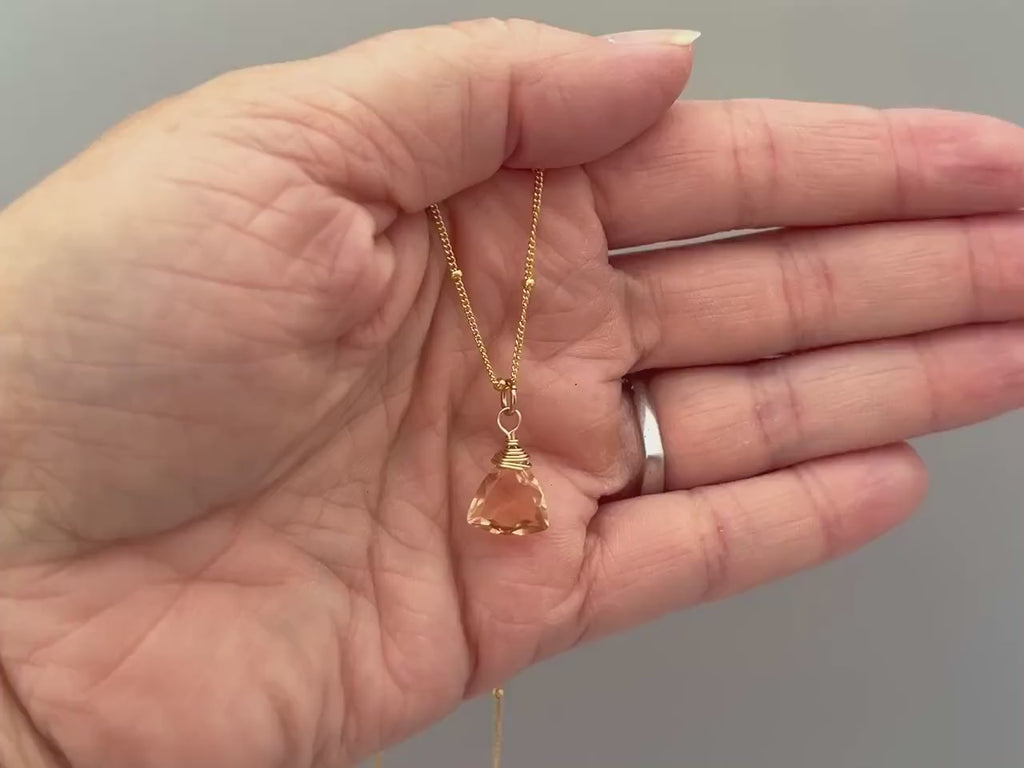 Morganite Necklace Rose Gold Handmade gemstone pendant Sterling Silver, 14k Gold peach blush pink quartz Jewelry crystal necklace for women
