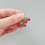 Strawberry Earrings Gold Leverbacks Red Charm Earrings, Cottagecore Jewelry Fruit Chef Gift, Cute Summer Earrings gift for gardener, mom bff