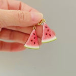 Watermelon Earrings Gold Huggie Hoops Cute Summer Jewelry Pink Fruit Charm Earrings Cottagecore Jewelry for Chef Gift for gardeners, women