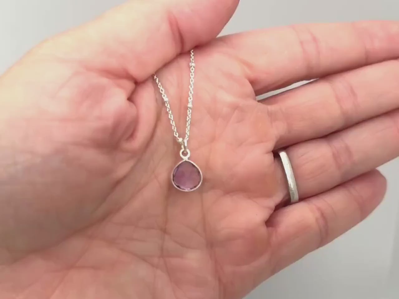 Pink Amethyst Necklace Sterling Silver handmade purple gemstone pendant February birthstone jewelry layering necklace for women gift for mom