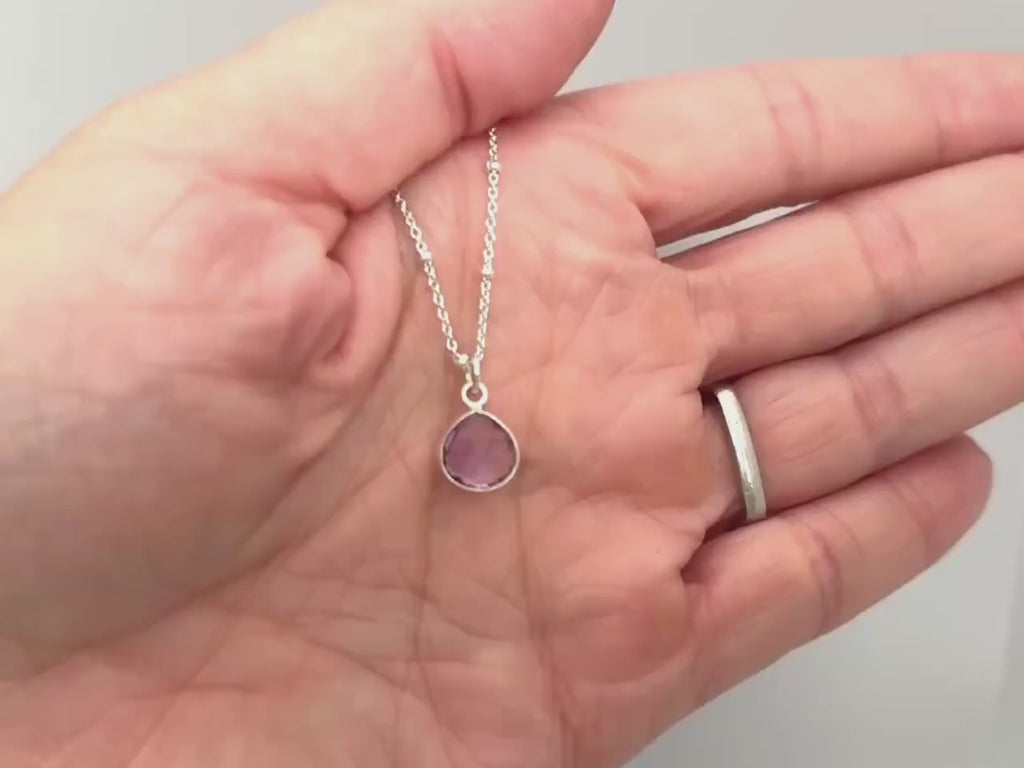 Pink Amethyst Necklace Sterling Silver handmade purple gemstone pendant February birthstone jewelry layering necklace for women gift for mom