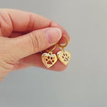 Gold Heart Dog Paw Print Earrings dangle Huggie Hoops handmade silver animal jewelry gift for dog moms animal lovers veterinarians vet techs