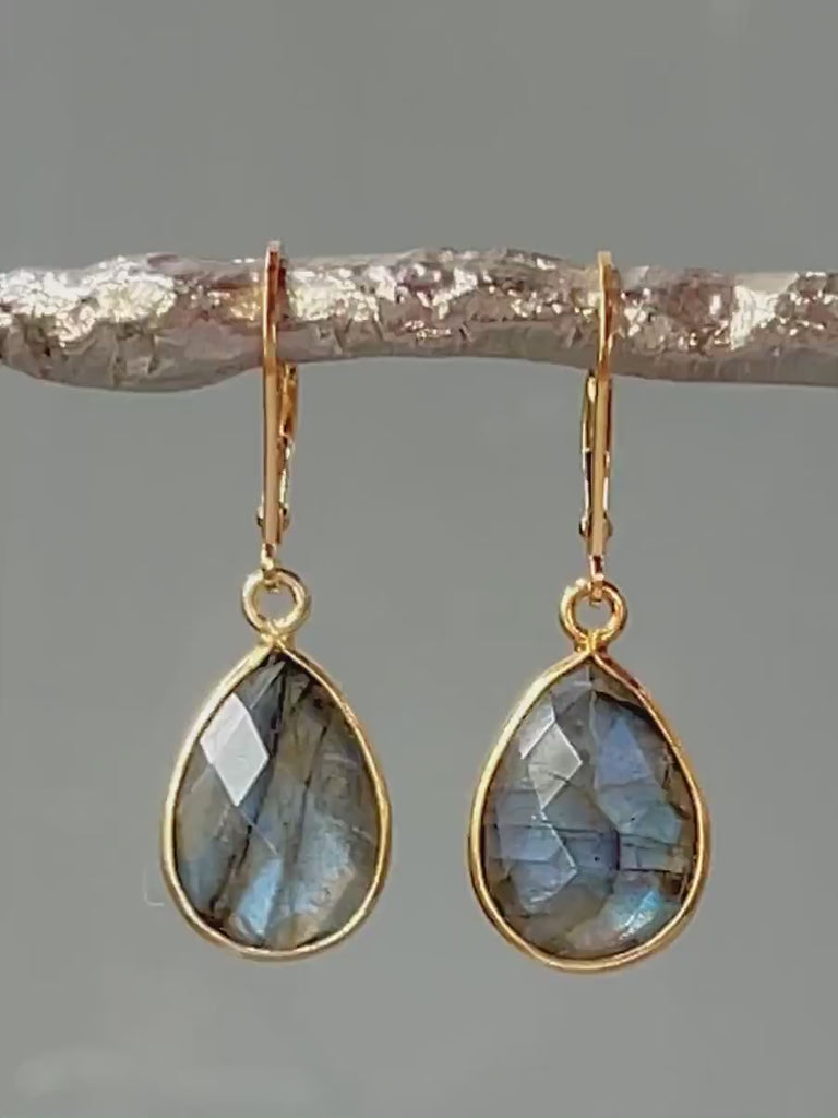 Labradorite earrings 14k Gold Sterling Silver Dangly Blue Gemstone Lever backs Labradorite Jewelry Vermeil and gold fill dangle earrings