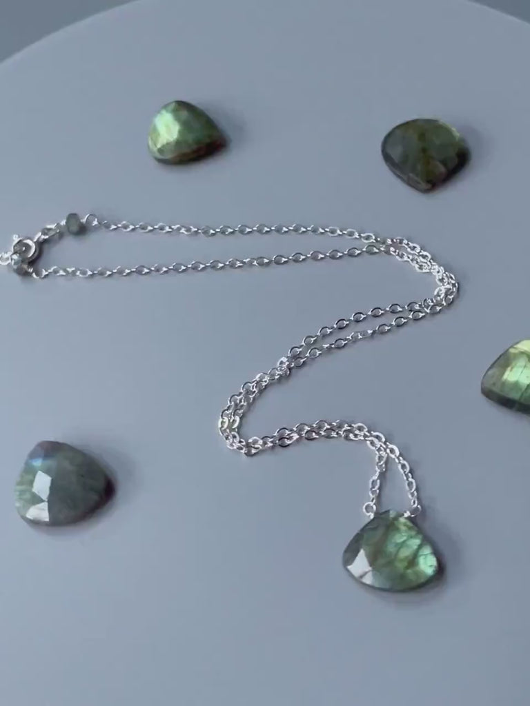 Labradorite Necklace, Sterling Silver Large Gemstone Pendant Handmade Labradorite Jewelry Minimalist necklace for woman