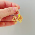 Gold Leaf Earrings dangle handmade statement chandelier long lightweight plant nature Jewelry unique gift for gardener mom wife sister bff