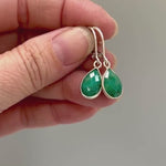 Emerald Earrings Dangle teardrop shaped Handmade Sterling Silver raw gemstone jewelry for women Dangling drop earrings Dainty May Birthstone