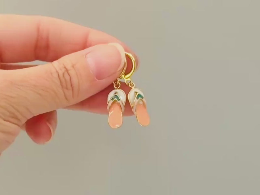 Summer Earrings gold Flip Flops Huggie Hoops, cute boho beachy ocean jewelry, unique fun whimsical novelty gift for surfers, swimmers women